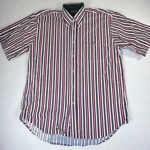 Ivy Crew Mens Large Short Sleeve Striped Button Down Shirt CMS Navy Red White